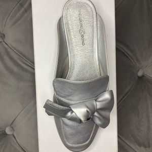 Treasure and Bond silver slides shoes